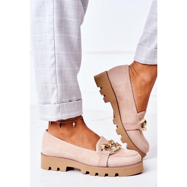 Mocka loafers Lewski Shoes 3040 Cappuccino beige gyllene 3