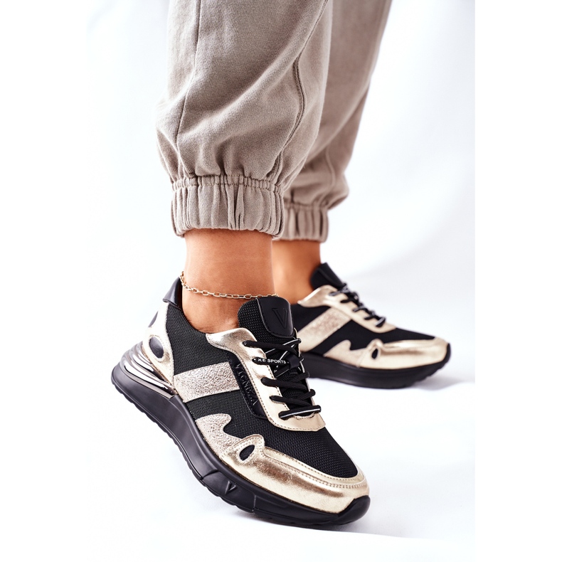 Vinceza Kvinnors sportskor Sneakers svart och guld Manitoba gyllene 2