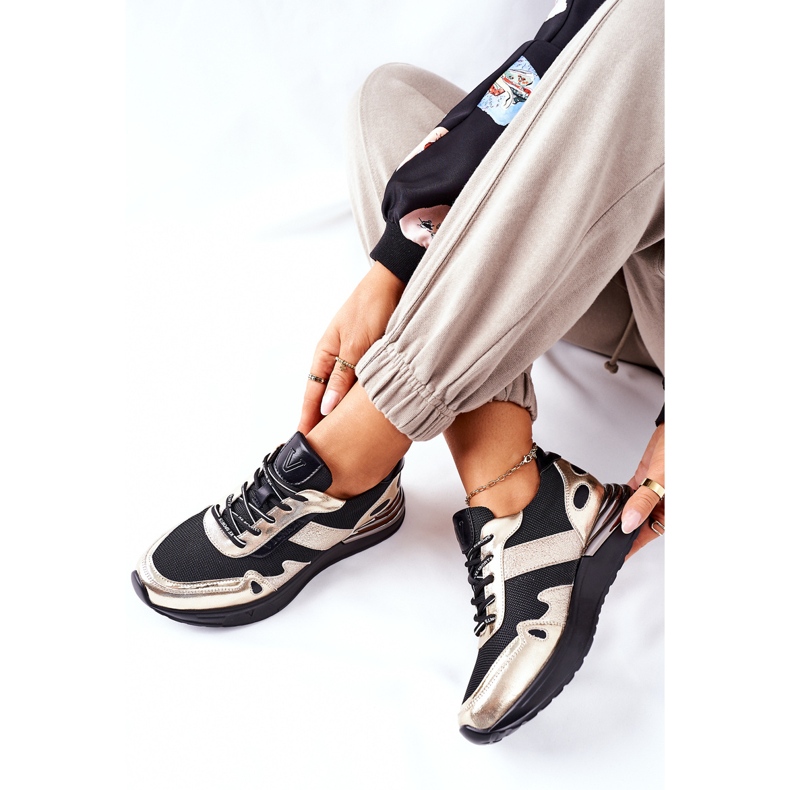 Vinceza Kvinnors sportskor Sneakers svart och guld Manitoba gyllene 1