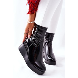 S.Barski Kängor för kvinnor på kilen lackerad svart terapi 2