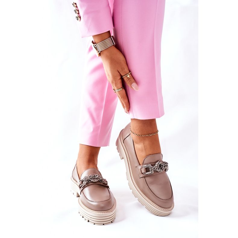 Dam Brogues Loafers Läder Mörk Beige Laura Messi 2383 2