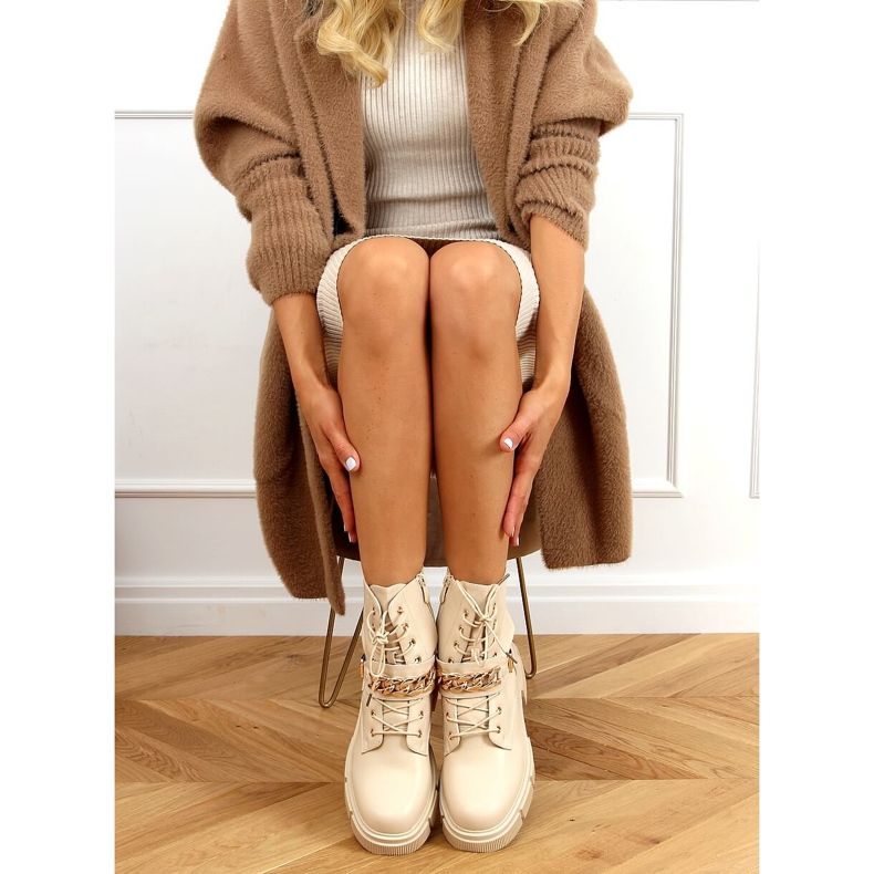 Militärbeige stövlar med kedja HB-106 PU / BEIGE 1