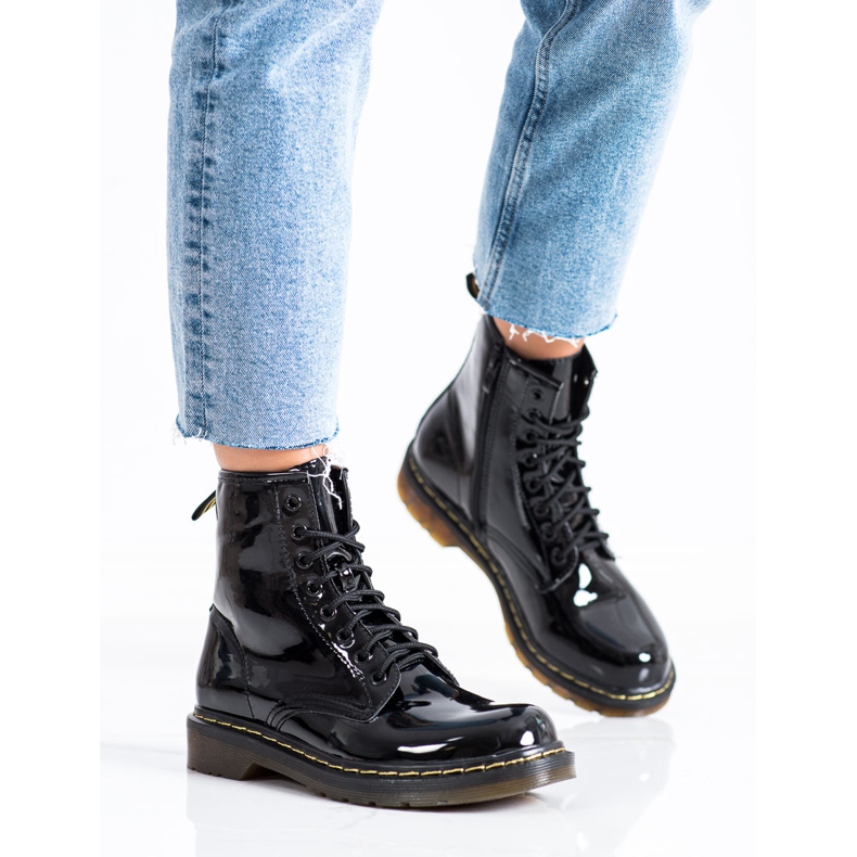 Queentina Trendiga lackerade vandringsskor svart 2