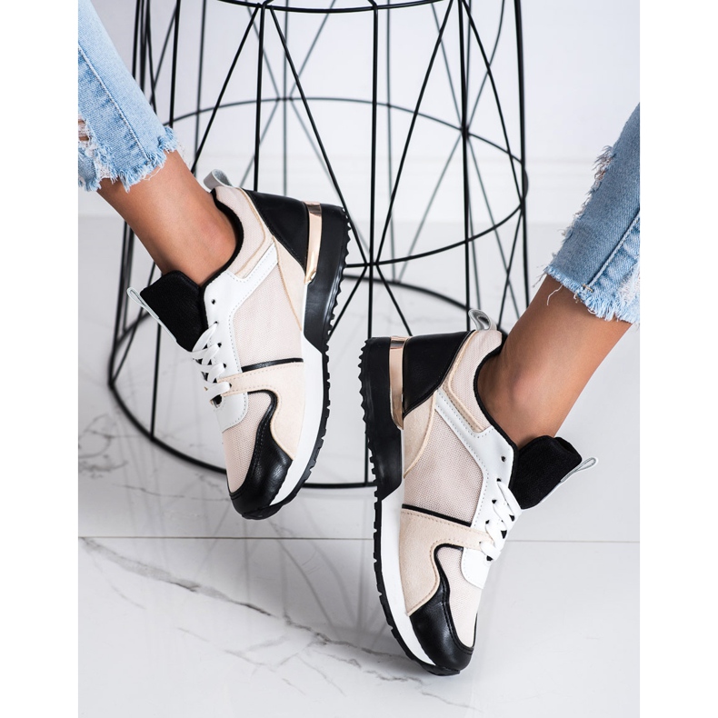 SHELOVET Färgglada sneakers med mesh beige svart 1