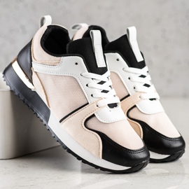 SHELOVET Färgglada sneakers med mesh beige svart 2