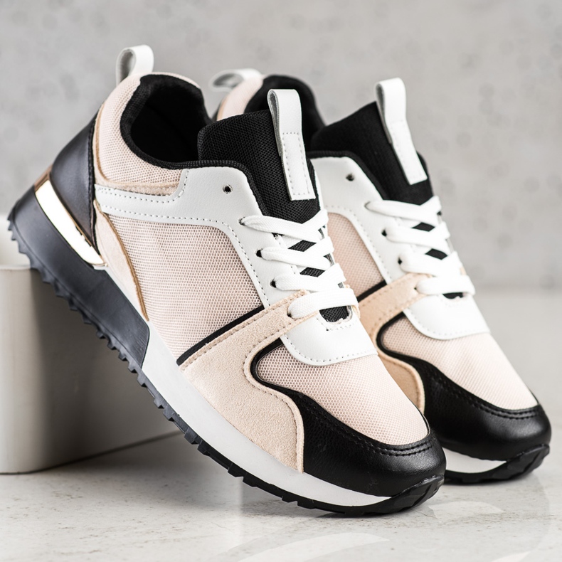 SHELOVET Färgglada sneakers med mesh beige svart 2