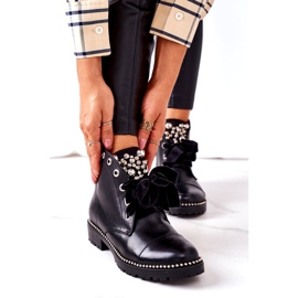 PS1 Varma stövlar med metallpärlor, strass och band svart Perla 3
