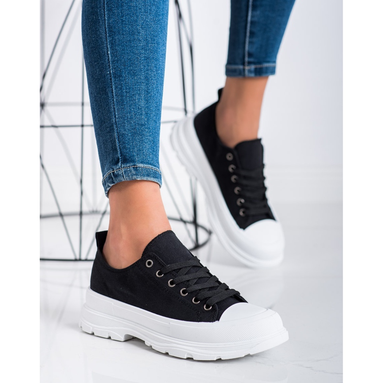 SHELOVET Textil mode sneakers svart 2