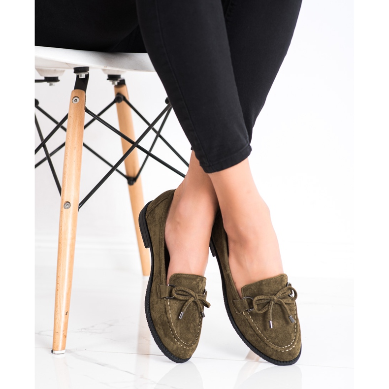 SHELOVET Mocka Loafers Med En Rosett brun grön 2