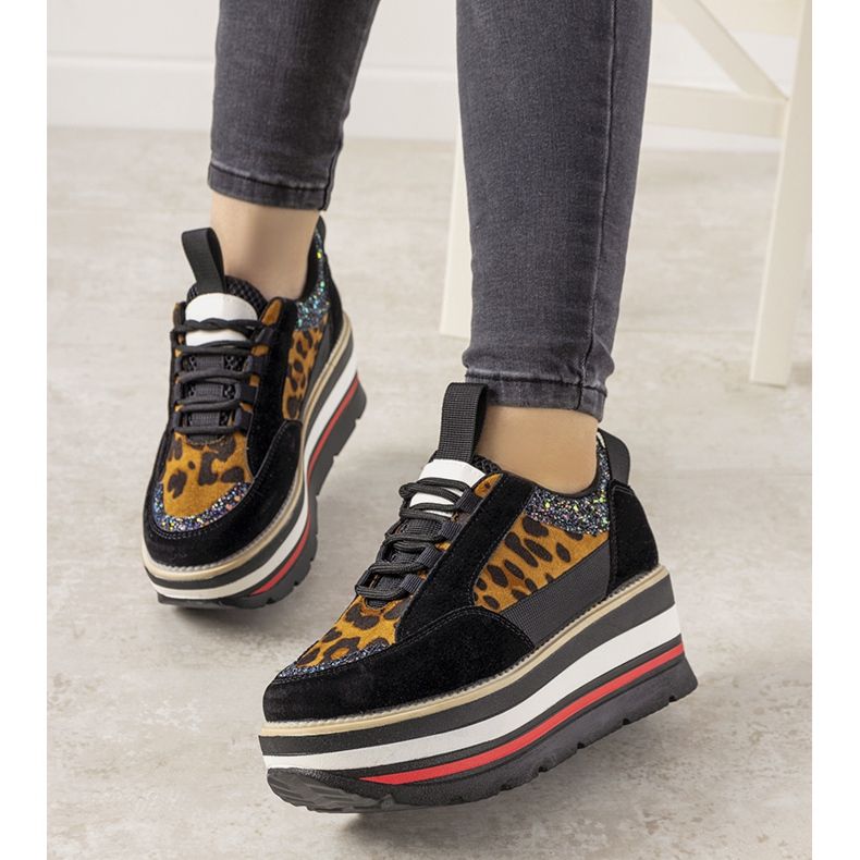 Svarta sneakers med höga Debbi -sulor brun 1