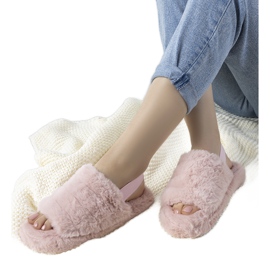 Rosa tofflor för dam med elastiskt band och Fierro -päls 1