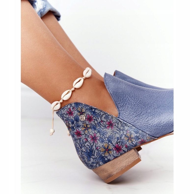 Läder Maciejka stövlar Marinblå med blommor 04091-64 5