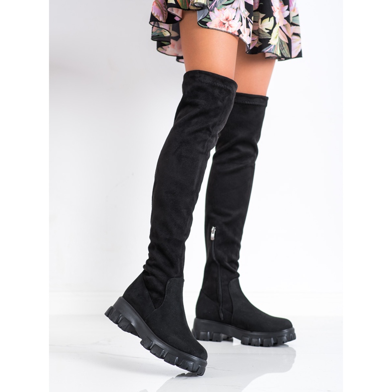 SHELOVET Mocka Platform stövlar svart 2