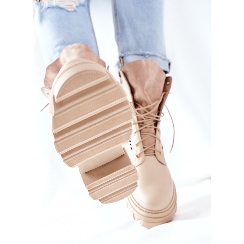 PA2 Kvinnors öppnade läderstövlar Beige Small Hootie 1