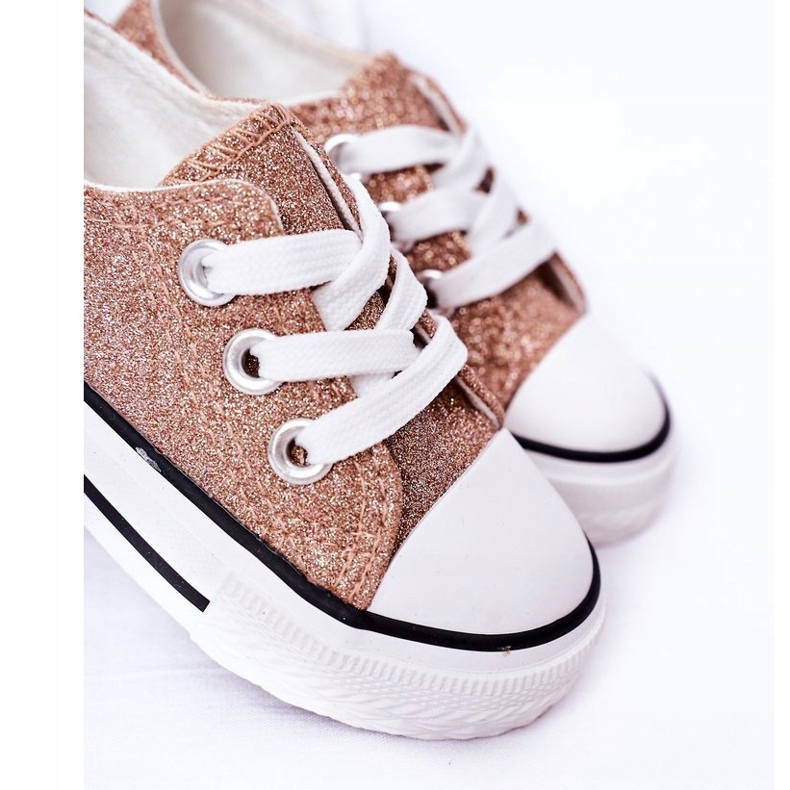 Barns rosa guld Glitter Sneakers Bling-Bling gyllene 4