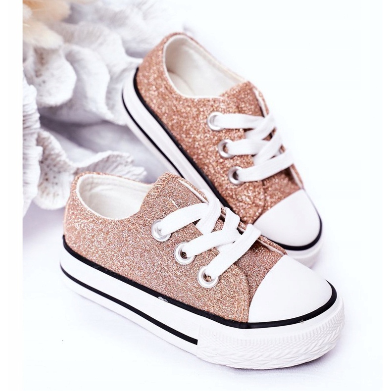 Barns rosa guld Glitter Sneakers Bling-Bling gyllene 2