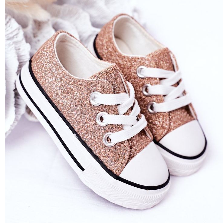 Barns rosa guld Glitter Sneakers Bling-Bling gyllene 1