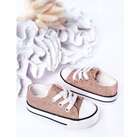 Barns rosa guld Glitter Sneakers Bling-Bling gyllene 3