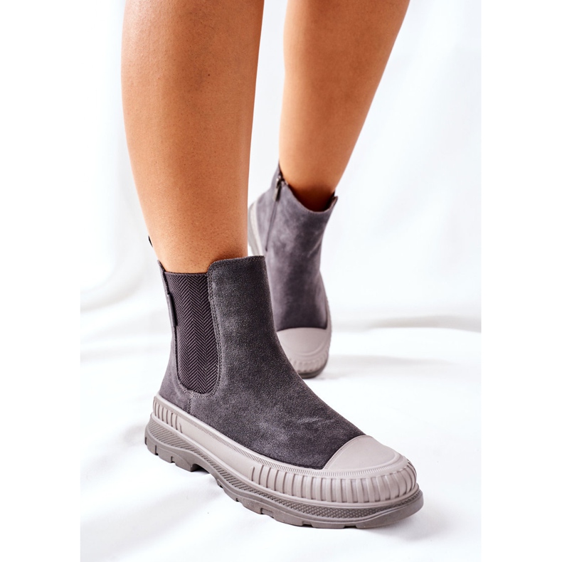 Damstövlar Chelsea -stövlar Lädermocka Big Star II274353 Grå 2