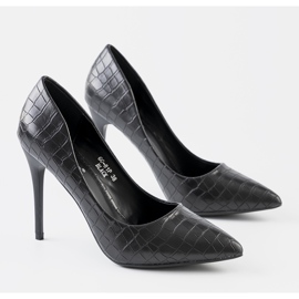 Svart Ebony Crocodile Leather Stilettos 1