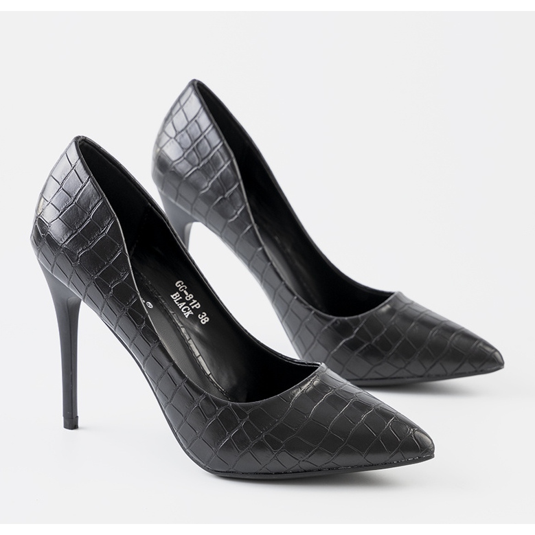 Svart Ebony Crocodile Leather Stilettos 1