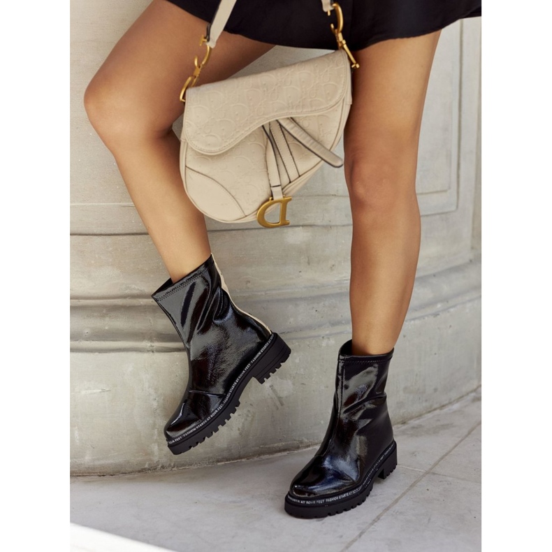 S.Barski Kvinnors varma svartlackerade stövlar Merellien 1