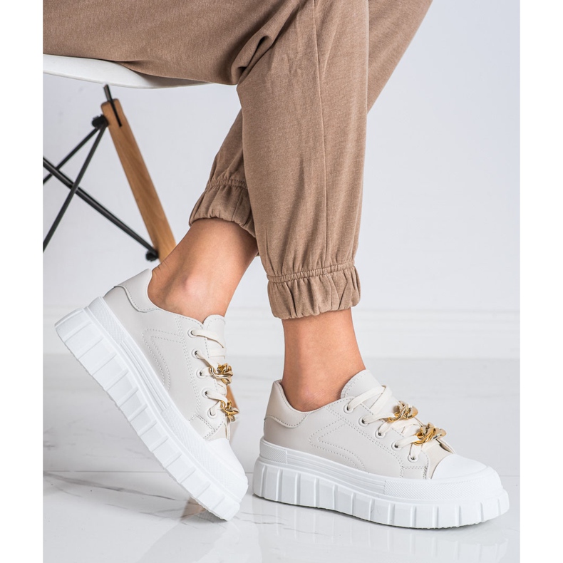 SHELOVET Sneakers med modekedja beige 1