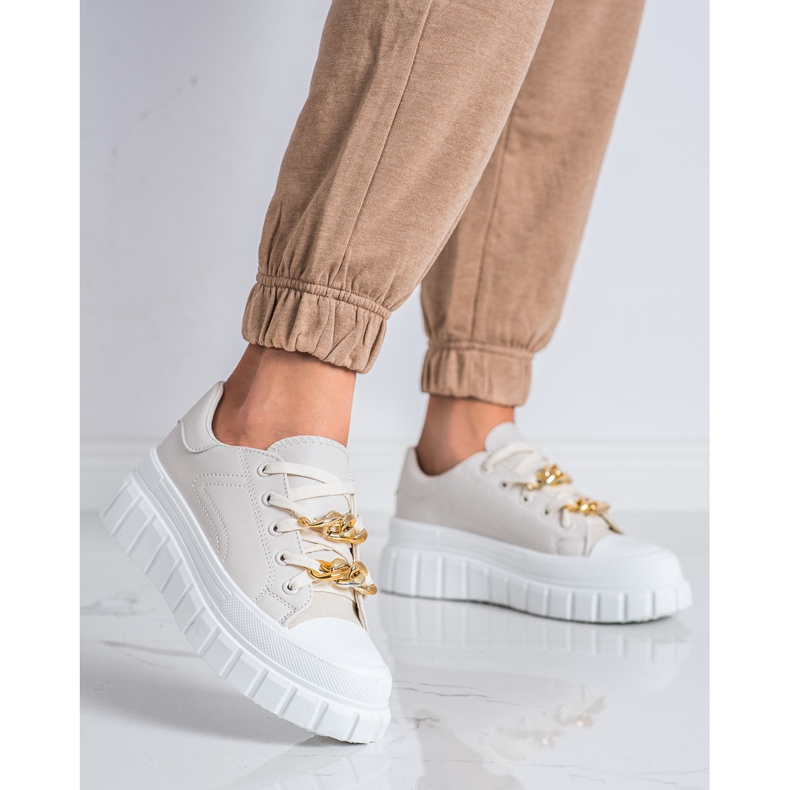 SHELOVET Sneakers med modekedja beige 2
