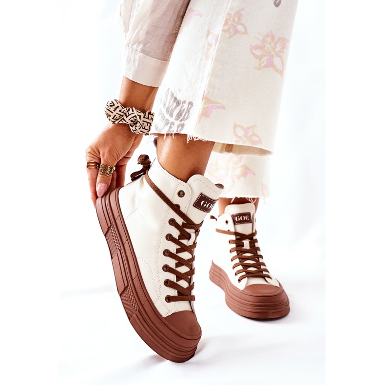 Kvinnors högisolerade sneakers GOE II2N4034 Vit brun 1