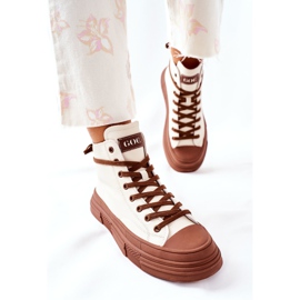 Kvinnors högisolerade sneakers GOE II2N4034 Vit brun 2