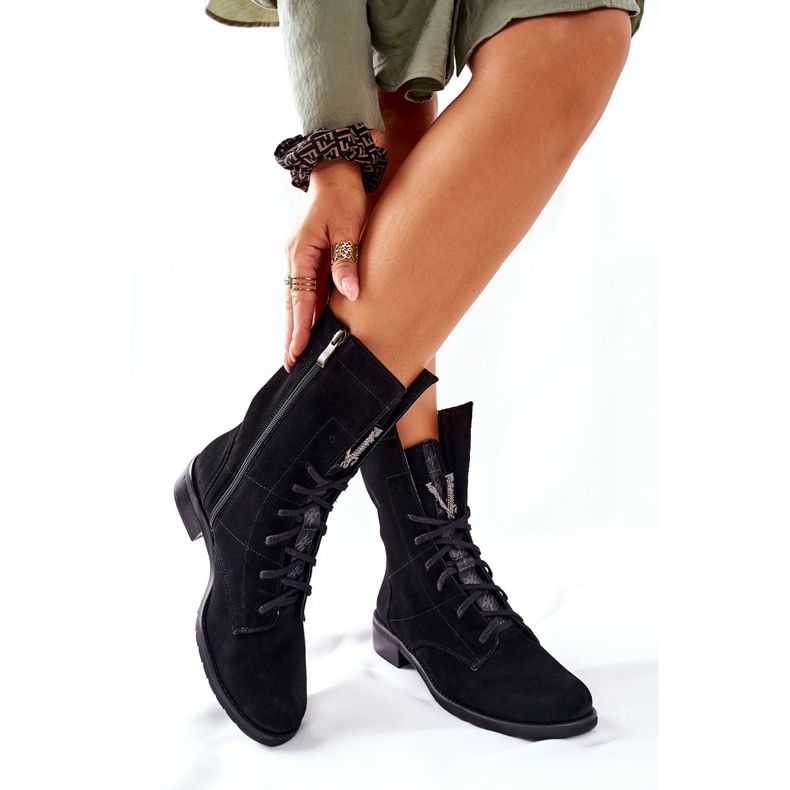 Stövlar i velourläder för kvinnor Nicole Black 2581/028 svart 2