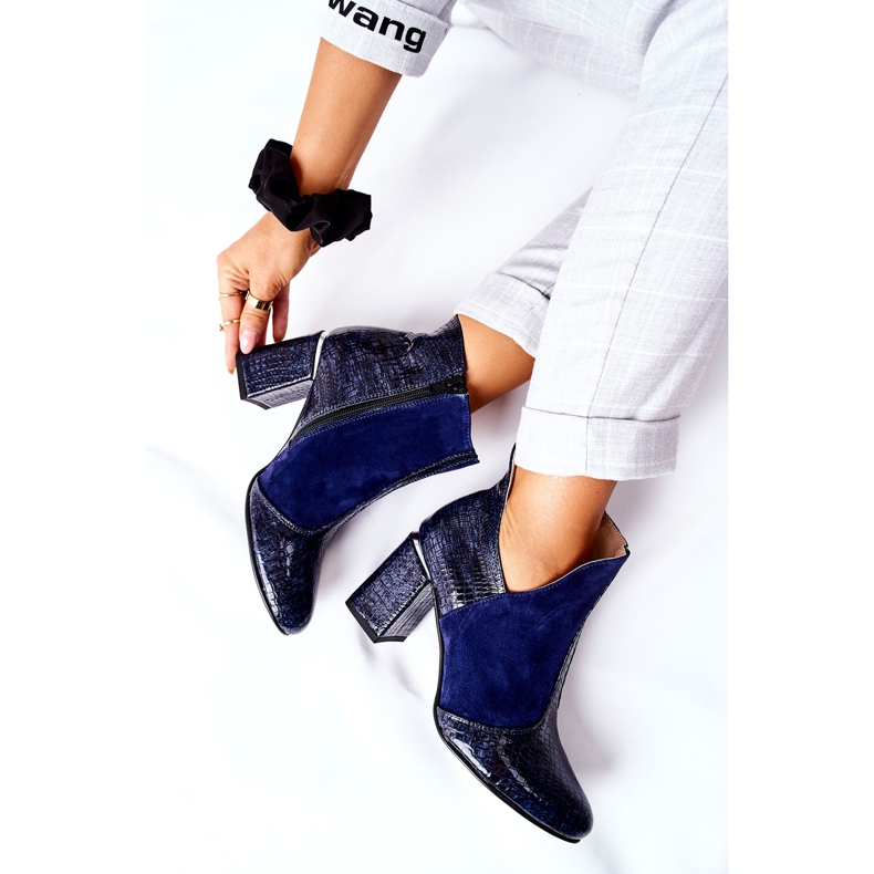 PA2 Kvinnors läderskor på en klack Marinblå önskar jag 1