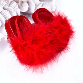 FR1 Barns gummi tofflor med pälsröd Skylar 3