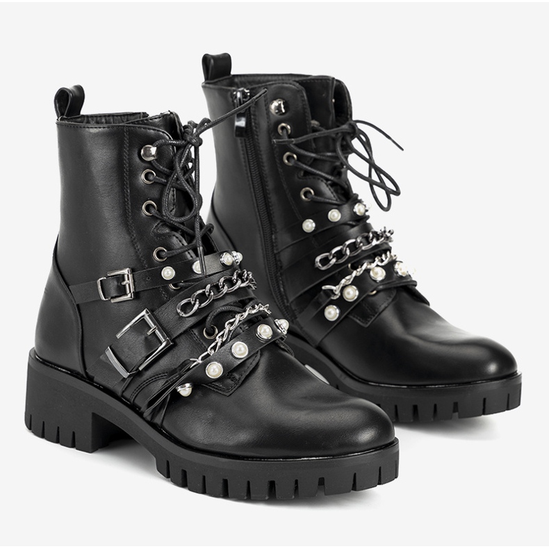 Svarta vandringsskor för damer med Faubert -kedjor 1