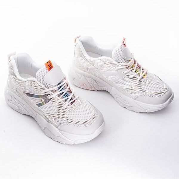 Beige sneakers med tjock Alice sula vit 1