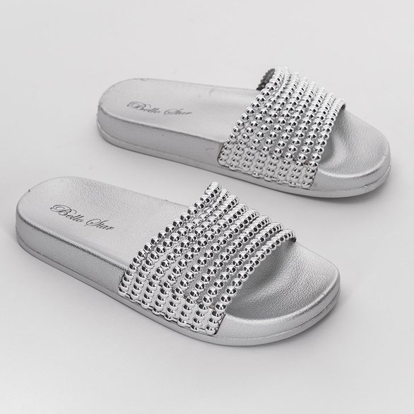 Silver tofflor med Jennya pärlor i gummi silver- 1