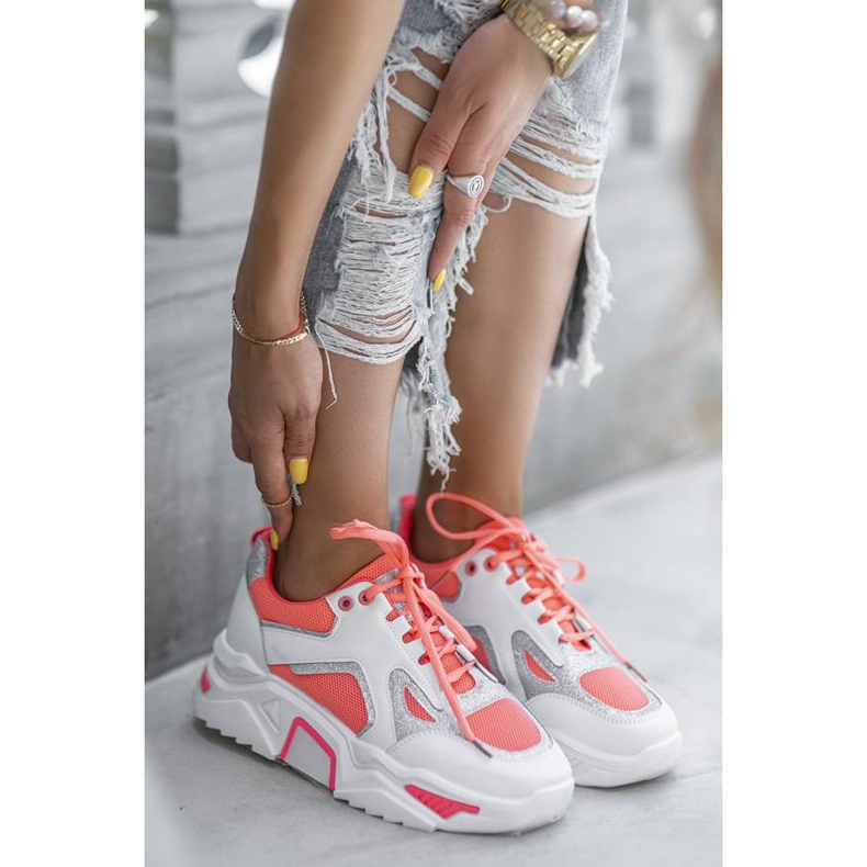 Rosa neon sneakers Bling! Bling! vit 1