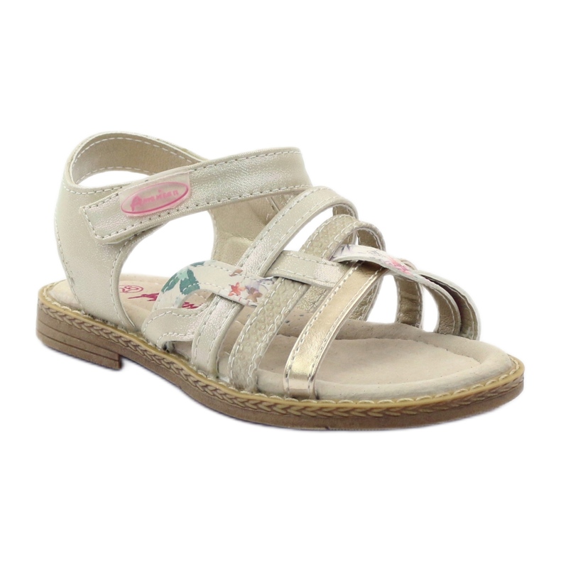 American Club American Sandals Girls för kardborrband 15079 Beige/Gold 1