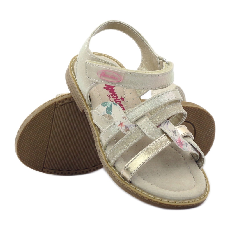 American Club American Sandals Girls för kardborrband 15079 Beige/Gold 3