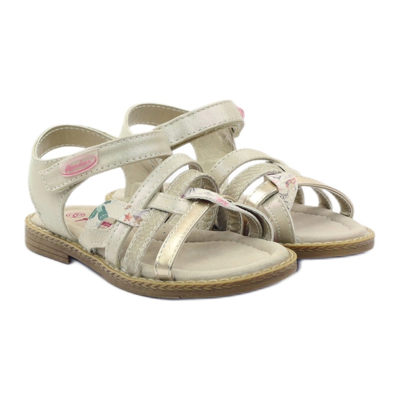 American Club American Sandals Girls för kardborrband 15079 Beige/Gold 4