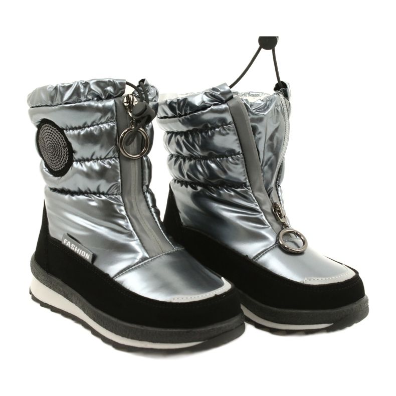Evento Snowboots Knähöga stövlar för barn Miss❤E 21DZ23-4324 Grå svart silver- 7