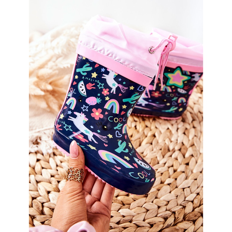 Barns gummi galoscher Navy Blue Unicorn Aleman marinblå rosa 1