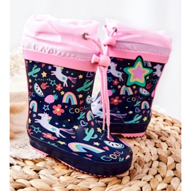 Barns gummi galoscher Navy Blue Unicorn Aleman marinblå rosa 2
