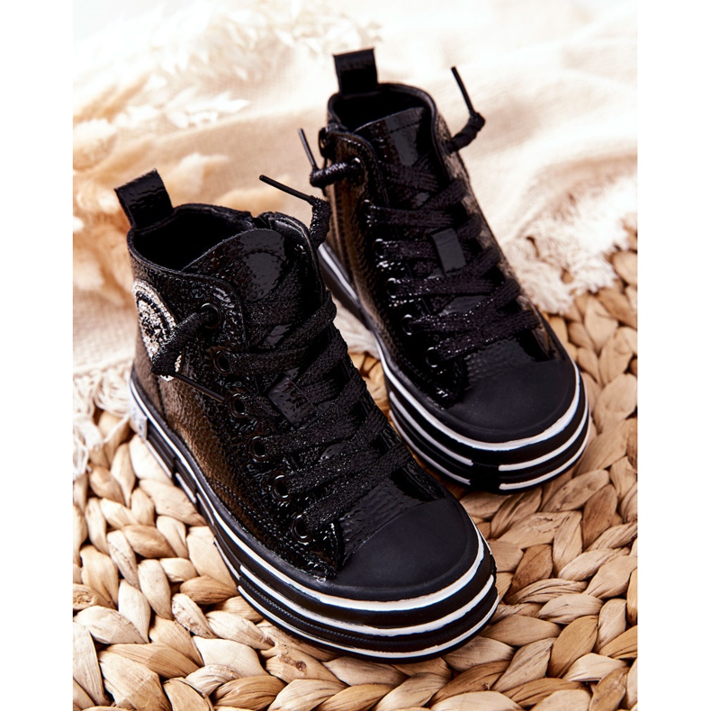 PA1 Barnsneakers Lackade högt med en dragkedja Svart Evia 1