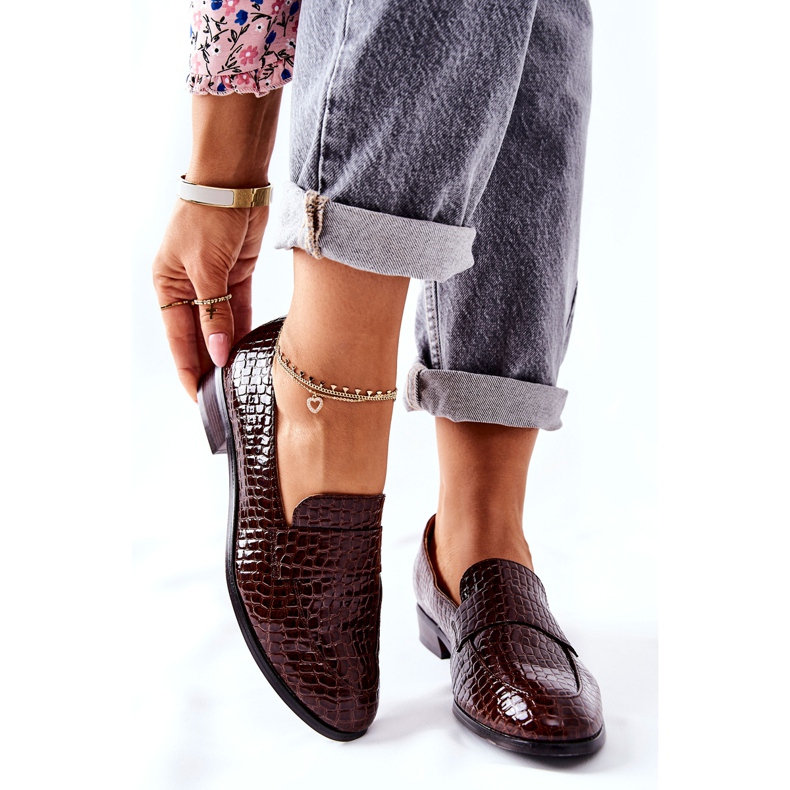 Vinceza Lackade skor med djurmönster av brunt linne 1