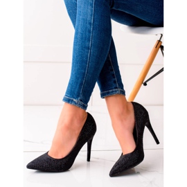 TRENDI Svarta höga klackar med kristaller 1