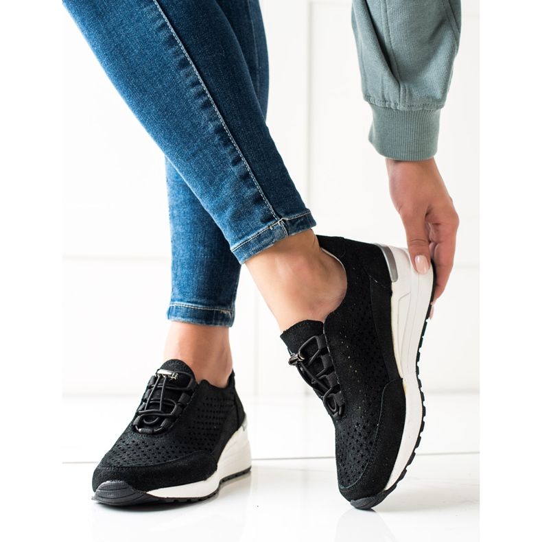 Läderskor med VINCEZA Glitter svart 1