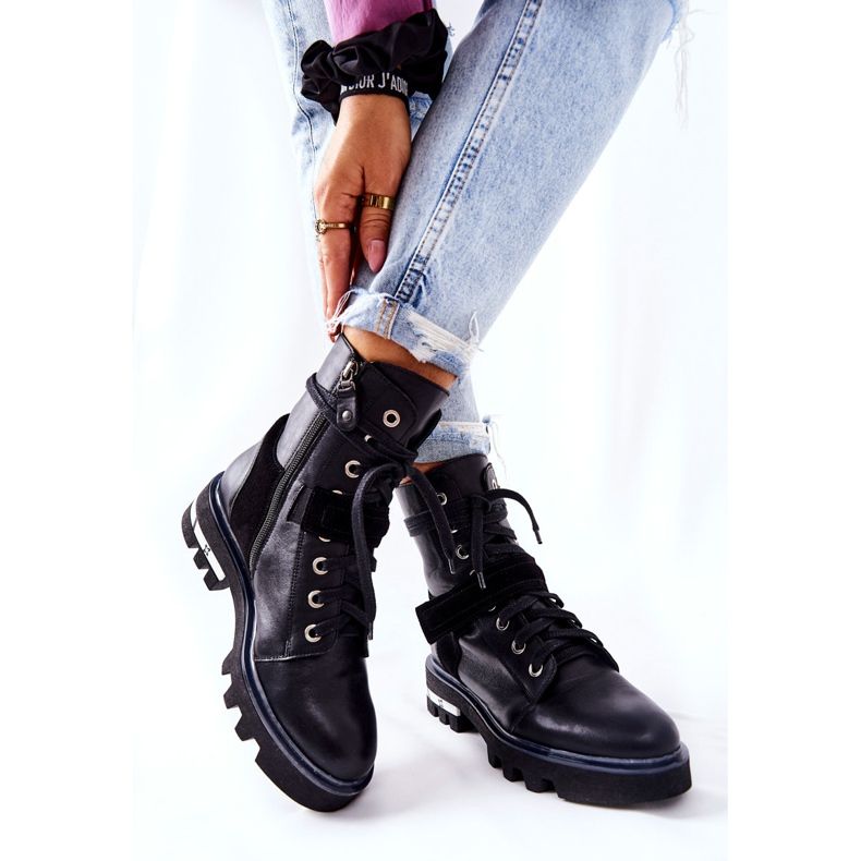 Maciejka Black Leather Workers Boots 05219-01 svart 2