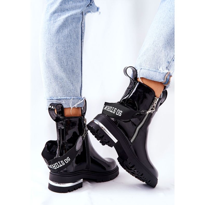 PS1 Läderlackerade varma stövlar med dragkedja Svart Cortona 2