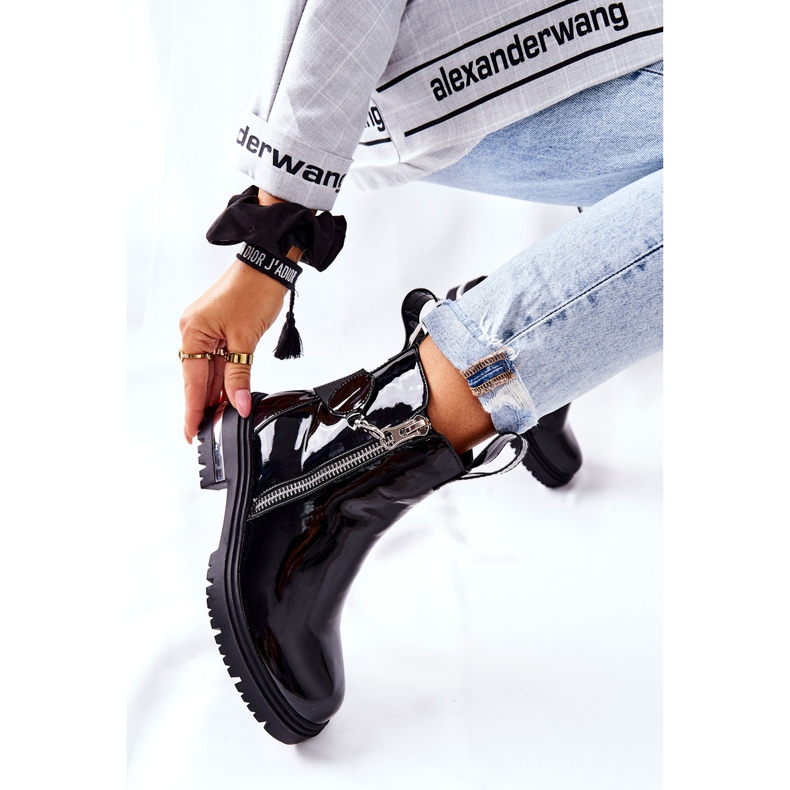 PS1 Läderlackerade varma stövlar med dragkedja Svart Cortona 1